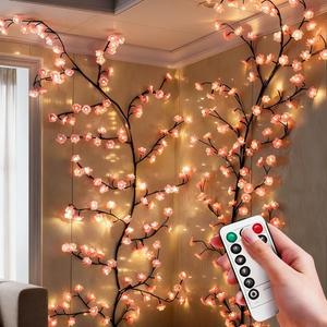 63 Inch Cherry Blossom Lights with Remote, 48 LED Cherry Blossom Branch Lights for Wall, 8 Lighting Modes & Timer, Flexible DIY Indoor Decoration for Home, Christmas, Wedding, Party