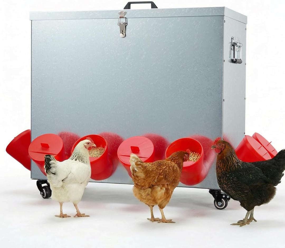 Magicfly 85 lbs Chicken Feeder No Waste, Large Metal Chicken Feeder Box