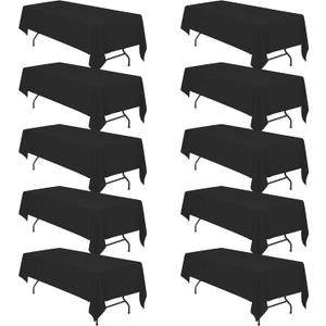 BRILLMAX 10 Pack Black Tablecloths for 8 Foot Rectangle Tables 60 x 126 Inch - 8ft Rectangular Bulk Linen Polyester Fabric Washable Cloth Cover for Wedding Reception Banquet Birthday Party