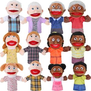 Shappy 12 Pcs Family Hand Puppets 12 Inch Grandparents, Mom & Dad, Brother & Sister, Son Daughter Plush Hand Puppet Toys Role-Play Toy Gifts for Christmas Kids Storytelling School Teaching