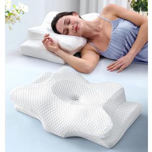 Emircey Cervical Neck Support Pillow for Side Sleepers, Cooling Pillow for Sleeping, Orthopedic Contour Memory Foam Pillow for Neck Relief, Ergonomic Sleeping Pillow for Back and Stomach Sleeper, White