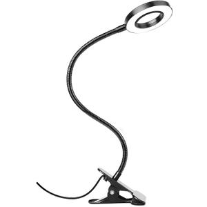 Woputne Desk Lamp Clip Light, 10 Dimmable Brightness 3 Light Modes Reading Light, Clamp Bedside Lamp for Painting, Craft, Study (Black) (Not Included Adapter)