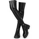 Black Thigh High Boots for Women Fashion Chunky Heel Over The Knee Boots Comfortable Stretch Wide Calf Knee Boots, Size 43
