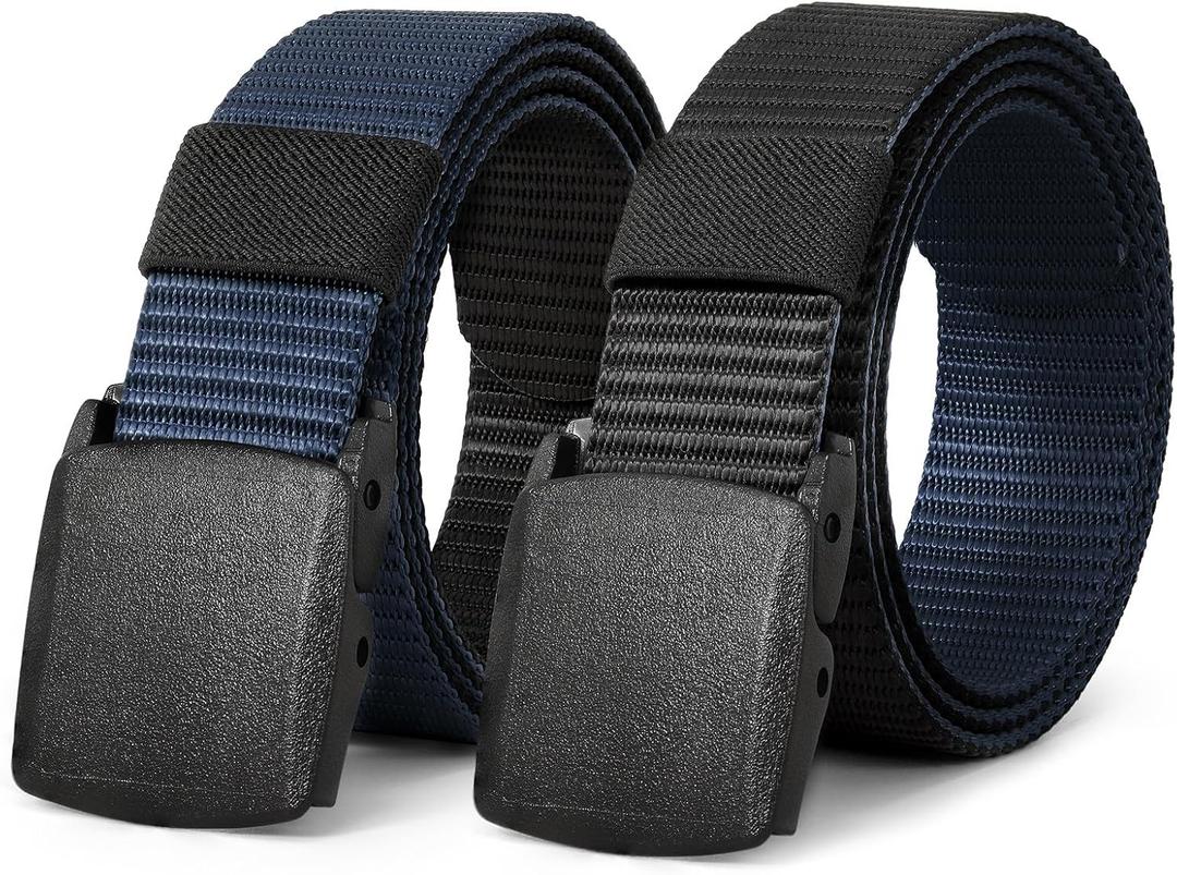 JASGOOD Nylon Canvas Breathable Military Tactical Men Waist Belt With Plastic Buckle (Suit for pant size below 45Inch, P-black/Dark Blue)