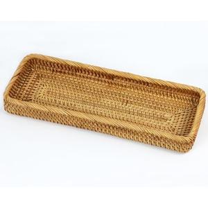 Rattan Bathroom Tray Countertop, Wicker Toilet Tank Basket, Decorative Bathroom Vanity Tray for Decor Coffee Table