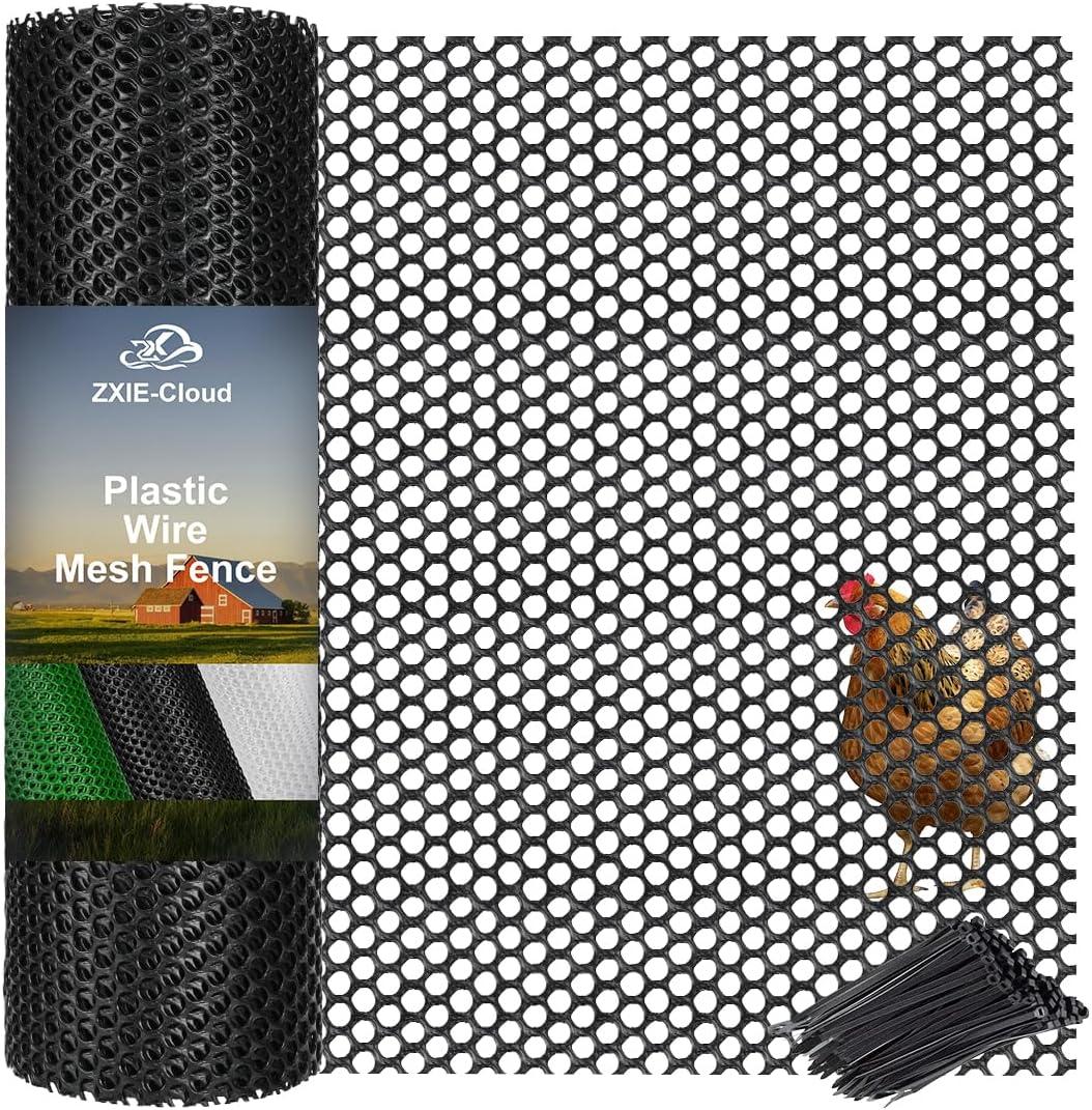 Plastic Chicken Wire Mesh Fence,Plastic Chicken Wire Roll 16in x 20ft,Garden Netting Fencing Barrier for Poultry, Animals, Pets and Balcony(Black)