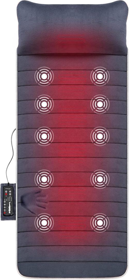 Snailax Memory Foam Full Body Massage Mat with Heat, Back Massager with 10 Vibration Motors, 6 Heating Pads, Massage Chair Pad for Neck, Back, Waist, Legs (Grey)