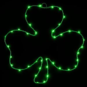 1 Set St. Patricks Day Window Decoration Shamrock Light, 15.8 Shamrock Clover with 40 Green LEDs, Irish Leaf Shape Iron Frame, USB Powered Hanging Window Light for Home, Storefront, Party Decor