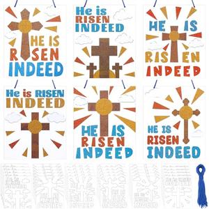 GlikCeil 30 Sets Religious Easter Craft Kit DIY He is Risen Hanging Ornament Make Your Own Religious Christian Easter Craft for Home Activities Supplies Favors