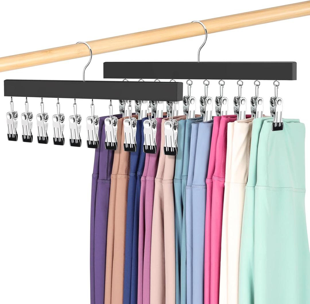 Legging Organizer for Closet, Pants Hangers with Clips Holds 20 Leggings, Jeans, Hats, Shorts, Socks, 360 Rotating Space Saving Hanging Lightweight Garment Hanger Storage 2Pcs