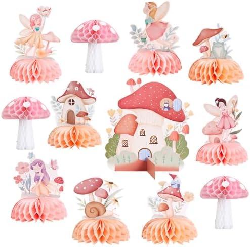 12PCS Fairy First Birthday Decorations, Fairy Honeycomb Centerpieces Decorations, Mushroom Birthday Party Table Decorations, Mushroom Party Decorations for Baby Shower Girls Fairy Party Decor