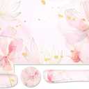 MOSISO Desk Mat Keyboard Mouse Pad Set, Large Gaming Mouse Pad&Keyboard Wrist Rest&Mousepad with Wrist Rest&Coaster, Ergonomic Non-Slip Home Office Mousepad with Memory Foam, Pink