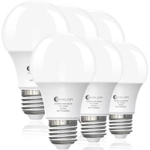evelor 6-Pack A19 LED Light Bulbs,60 Watt Equivalent Daylight 5000K with E26 Base,Efficient 9W,800 Lumens Non-Dimmable LED Bulbs,15000 Hours, Ideal for Bedroom Living Room
