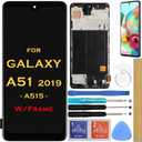 Screen Replacement LCD Display Touch Digitizer Assembly with Frame for Samsung Galaxy A51 2019 SM-A515 A515F A515U 6.5" (Black with Frame)