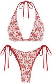 ZAFUL Women's Triangle Bikini Multiway Fishnet Tie Side Bandeau Halter String Bikini Set Two Piece Swimsuit Bathing Suits Medium
