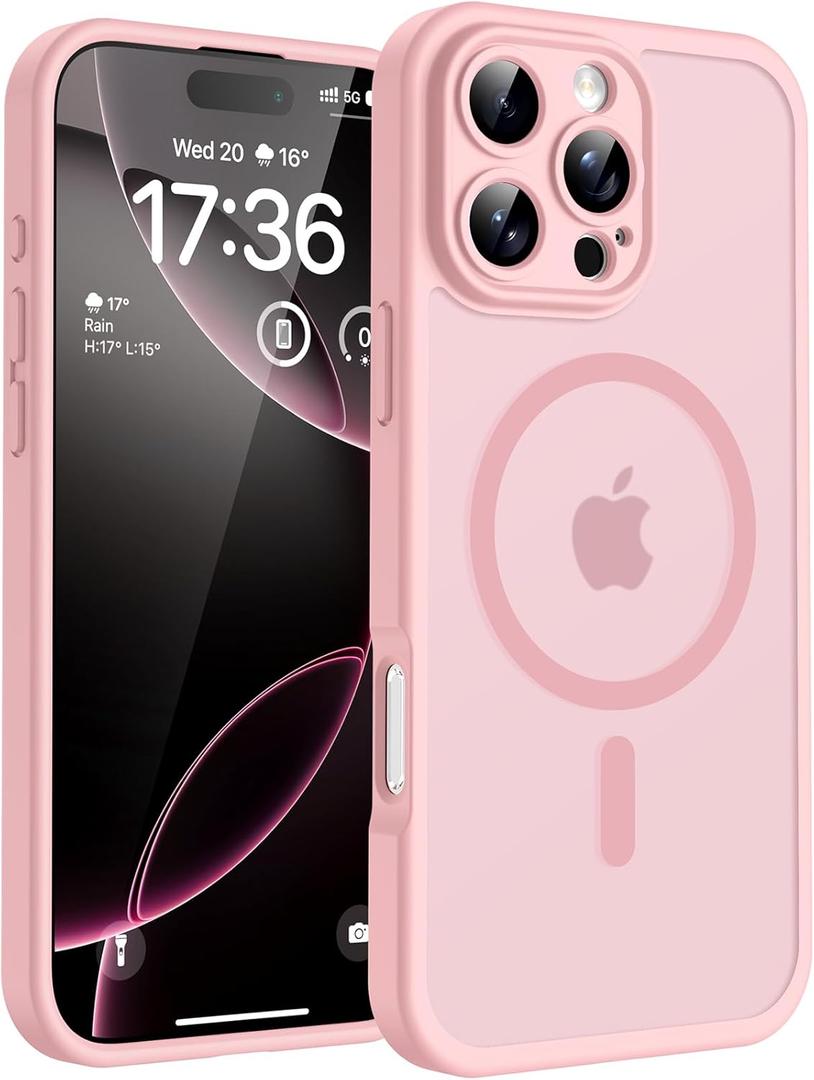 TOCOL for iPhone 16 Pro Max Phone Case Compatible with Magsafe Full Camera Protection Drop Protection Magnetic Translucent Matte Back Bumper Phone Case for 16 Pro Max 6.9-Inch Light Pink