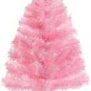 Gloreyan 2FT Artificial Christmas Tree Pink Tabletop Christmas Tree with Plastic Stand Mini Xmas Pine Tree for Party Supplies Indoor Outdoor Holiday Home Decoration (Pink)