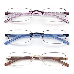 LOVIVY 3 Pack Rimless Reading Glasses for Women Blue Light Blocking Readers Tinted Edge Spring Hinge Pattern Print Arm Eyeglasses Mix 2.00