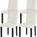 VECELO Upholstered Dining Chairs Set of 4, Modern Accent Parsons with Comfort Seat, Solid Wood Legs w/Rubber Footpads, for Living Room Kitchen, Beige