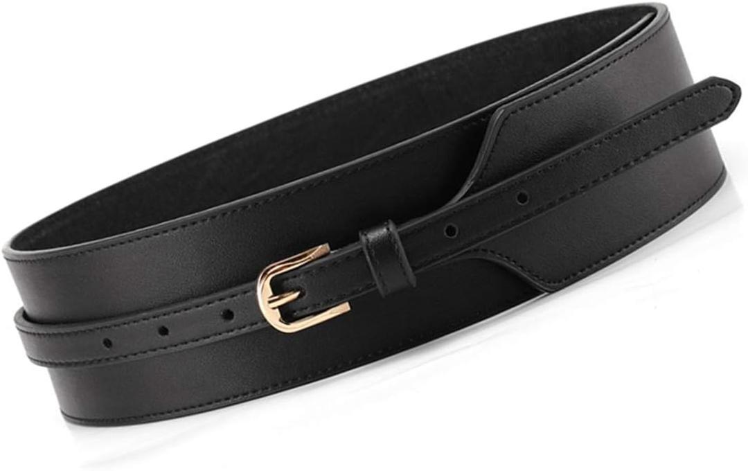 Women Wide Knotted Belt Design PU Leather Waistbands Simple Width Belt (Suit For Waist 25-31.5", Black)