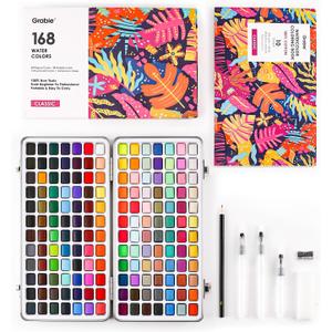 Grabie Watercolor Paint Set, Watercolor Paints, 168 Colors, Painting Set of Coloring Book, Water Brushes and Drawing Pencil, Art Supplies, Perfect Starter Kit for Watercolor Painting