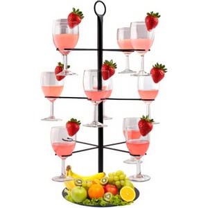 Cocktail Tree Stand, Metal Drink Tower, 3 Tier - 12 Holders For Champagne, Martini, Margarita Cups - Black