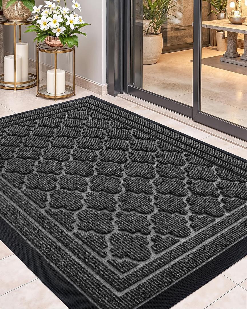 Color&Geometry Front Door Mat Outside Entrance, All-Season Heavy Duty Outdoor Door Mat for Patio Waterproof, Welcome Mat Doormat Outdoor Entrance Non Slip with Rubber Backing, Grey 24''x36''