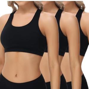 wirarpa Women's Bralette Cotton Racerback T-Back Bralettes Crop Top No Padding Light Support Pack of 3 Black XL