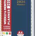 2026 Planner, Weekly and Monthly Calendar Planner, January 2026 - December 2026, Hardcover 2026 Calendar Book with Tabs For Women & Men, Inner Pocket, Spiral Bound, Perfect for Office Home School Supplies - A4 (8.5" x 11"), Navy