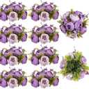 BLOSMON Artificial Flowers Balls Centerpieces: 10 Pcs 9.5" Light Purple Fake Peonies Wedding Center Piece Decoration for Table Kissing Ball Floral Arrangements, Base with Faux Peony Party Home Decor