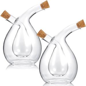 Suclain 2 Pcs Oil and Vinegar Dispenser, 2 in 1 Glass Olive Oil and Vinegar Cruet Dispenser Bottle, Olive Soy Sauce Dispenser Double Pourer Spout, Kitchen Cooking Container(Classic)
