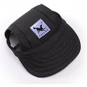Leconpet Baseball Caps Hats with Neck Strap Adjustable Comfortable Ear Holes for Small Medium and Large Dogs in Outdoor Sun Protection (L, Black)