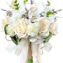 Wedding Bouquets for Bride Bridesmaid,Large Big Bridal Bouquet White Champagne Ivory Artificial Fake Silk Roses Flowers for Wedding French Vintage Boho Rustic Church Decoration Toss Bouquet (9.5in(L))