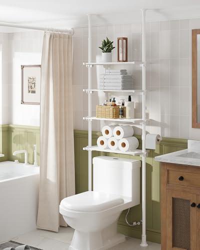ALLZONE Adjustable Over The Toilet Storage Shelf, 4-Tier Ample Over Toilet Bathroom Organizer and Storage,Tension Mounted Above Toilet Storage Cabinet for Versatility, Fits 64-113 Inch Heights, White