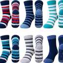 Kids Fuzzy Slipper Grip Socks Boys Girls Non Slip Winter Thick Fluffy Warm Soft Plush Thermal Crew Socks 6 Pairs (8-12 Years)