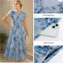 GRACE KARIN 2026 Women Summer Dress,Maxi Short Sleeve Floral Dresses,Semi Formal Flowy Wedding Guest Dress with Pocket (Blue, XL)