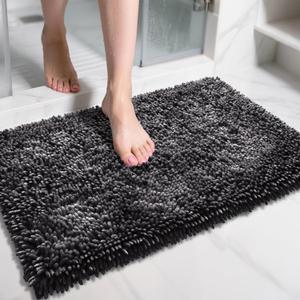 Yimobra Chenille Bathroom Rugs Non Slip, Extra Thick Soft Absorbent Bath Rug 31.5x20 Inch, Machine Washable Quick Dry Bath Mat for Bathroom Floor, Tub and Shower, Home Decor Accessories, Dark Grey