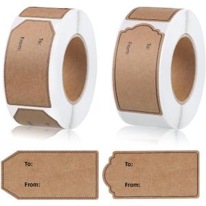 600 Pcs Natural Brown Kraft to and from Gift Tag Stickers 1.18"X2.36", Kraft to from Adhesive Gift Labels Sticker Christmas Holiday Present Labels, 300 Pcs/Roll