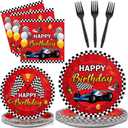 96 Pcs Race Car Birthday Party Decorations Racing Plates Napkins Disposable Tableware Set Race Car Themed Paper Dinnerware for Wheel Sports Boys Birthday Baby Shower Supplies Favors