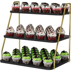 VyGrow Cupcake Stand, 3-Tier Dessert Stand for 55 Cupcakes, Wood & Metal Tower Display Premium Holder Dessert Tree Tower for Christmas Birthday Weddings Party Decor, Serving Tray (White & Gold)