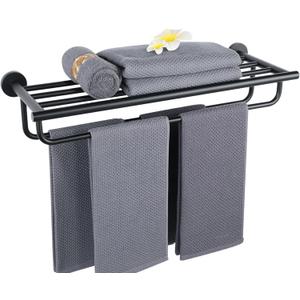 Alise Towel Rack,Towel Holder Towel Shelf with Double Towel Bars for Bathroom Lavatory,24-Inch SUS 304 Stainless Steel Wall Mount Towel Hanger Storage,Matte Black GYT7060-B