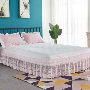 Pink Lace Bed Skirt for Queen Bed - 15in. Drop, Easy Fit Ruffle Bedskirt Wrap Around Bed Skirt, Anti Wrinkle & Fade Resistant (Queen(60" X 80"))