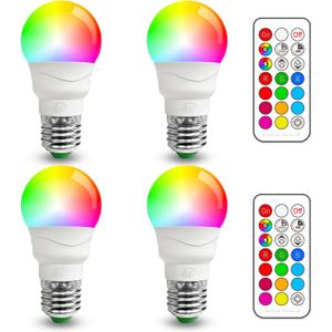 ILC RGB LED Light Bulb, Color Changing 40W Equivalent, 5700K Daylight White, 450LM 5W E26 Screw Base RGBW, Mood Light Bulb - 12 Color Choices - Timing Infrared Remote Control Included (4 Pack)