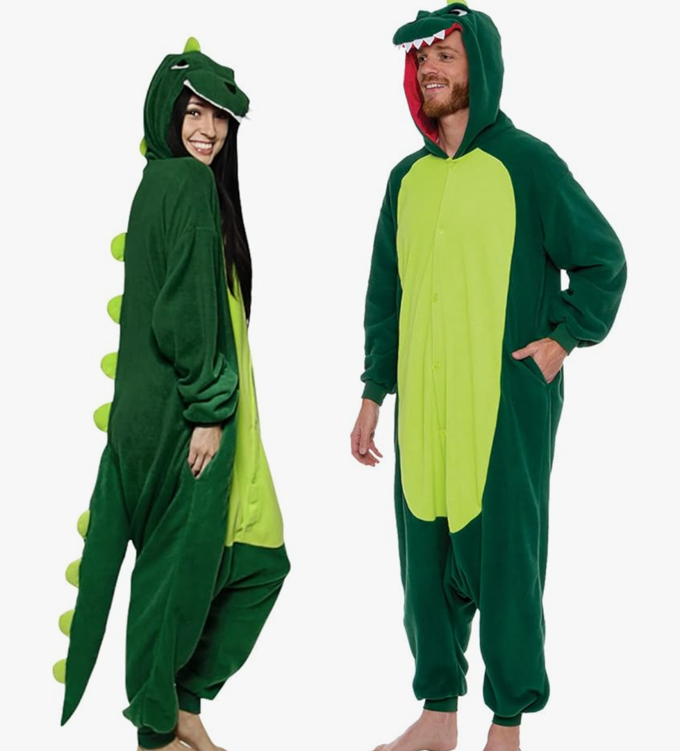 Dinosaur Adult Onesie - T-Rex Halloween Costume - Plush Dino One Piece Cosplay Suit for Adults, Women and Men Size S