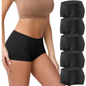 Women's Cotton Boyshorts 4-Pack Mid Rise Boxers Briefs Full Coverage Soft No-Roll Underwear (S-3XL) (Black, M)