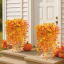 8PCS Hanging Fake Mums for Fall Decor,UV Resistant Artificial Flowers,Faux Mums for Outdoor Planters,Fall Flowers Artificial Decorations for Porch, Patio (OrangeYellow)