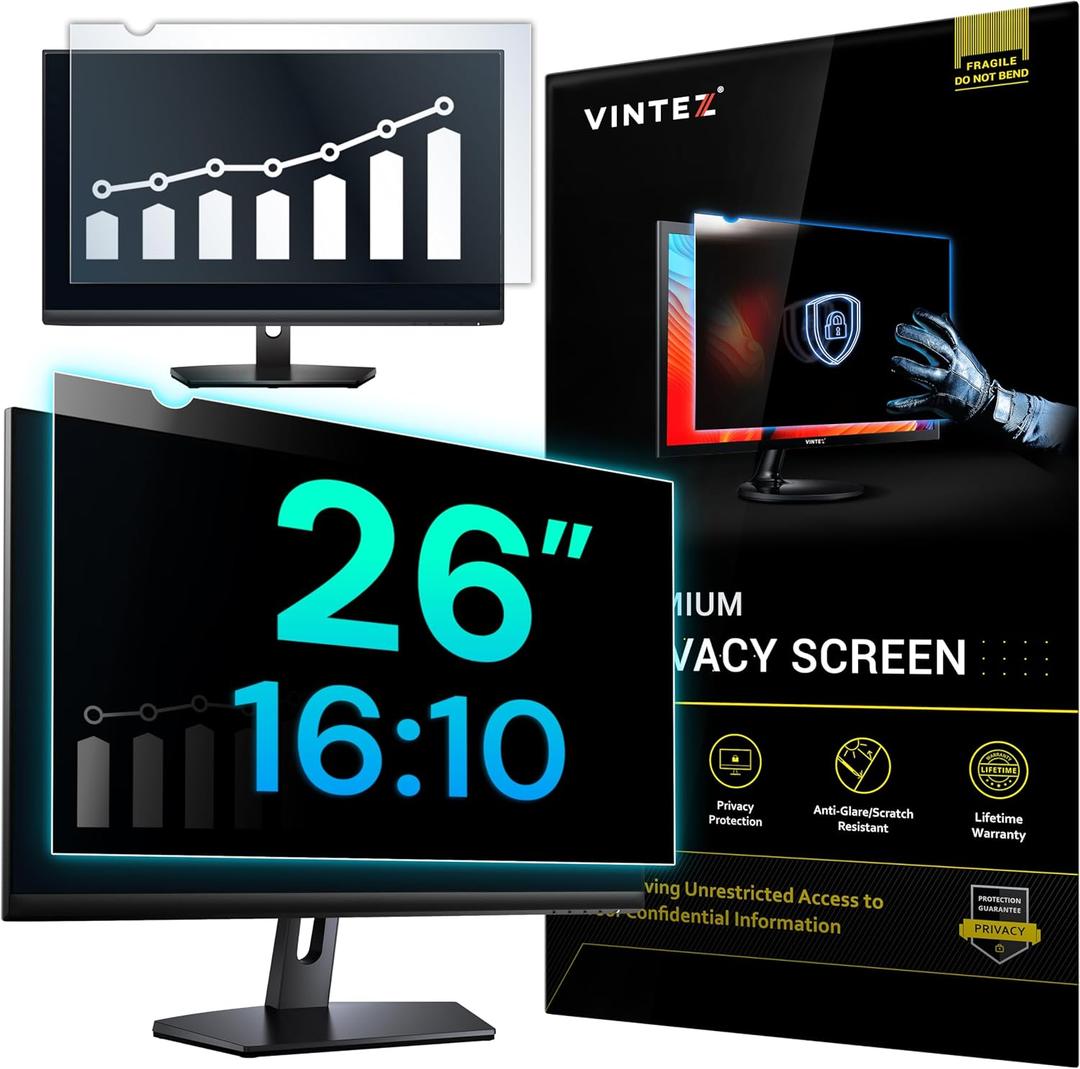 VINTEZ 26 Inch 16:10 Privacy Screen for Computer Monitor and Laptop - Anti Glare Protector Film Blue Light Filter Eye Protection - Computer Screen Privacy Shield, [1 Pack]