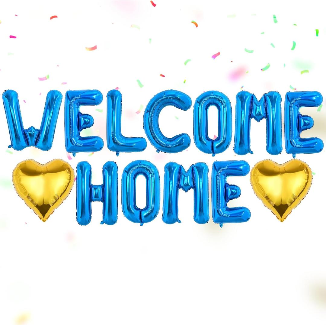 Blue Welcome Home Banner Balloon-13 Pieces Welcome Decorations Include Letter Banner Golden Love Balloon Home Balloons