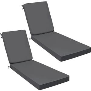 AAAAAcessories Outdoor Chaise Lounge Cushions, Fade-Resistant, Waterproof Patio Furniture Replacement Cushions, 72" x 21" x 3", Set of 2, Dark Gray