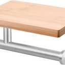 Tecmolog Stainless Steel Paper Roll Holder Wall Mount Toilet Tissue Holder with Wooden Storage Shelf, Brushed Nickel